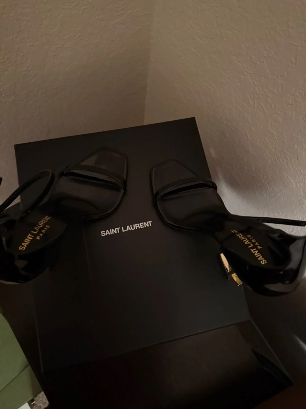 Saint Laurent Black Patent Leather Sculpted-Heel Sandals - Picture 4 of 5